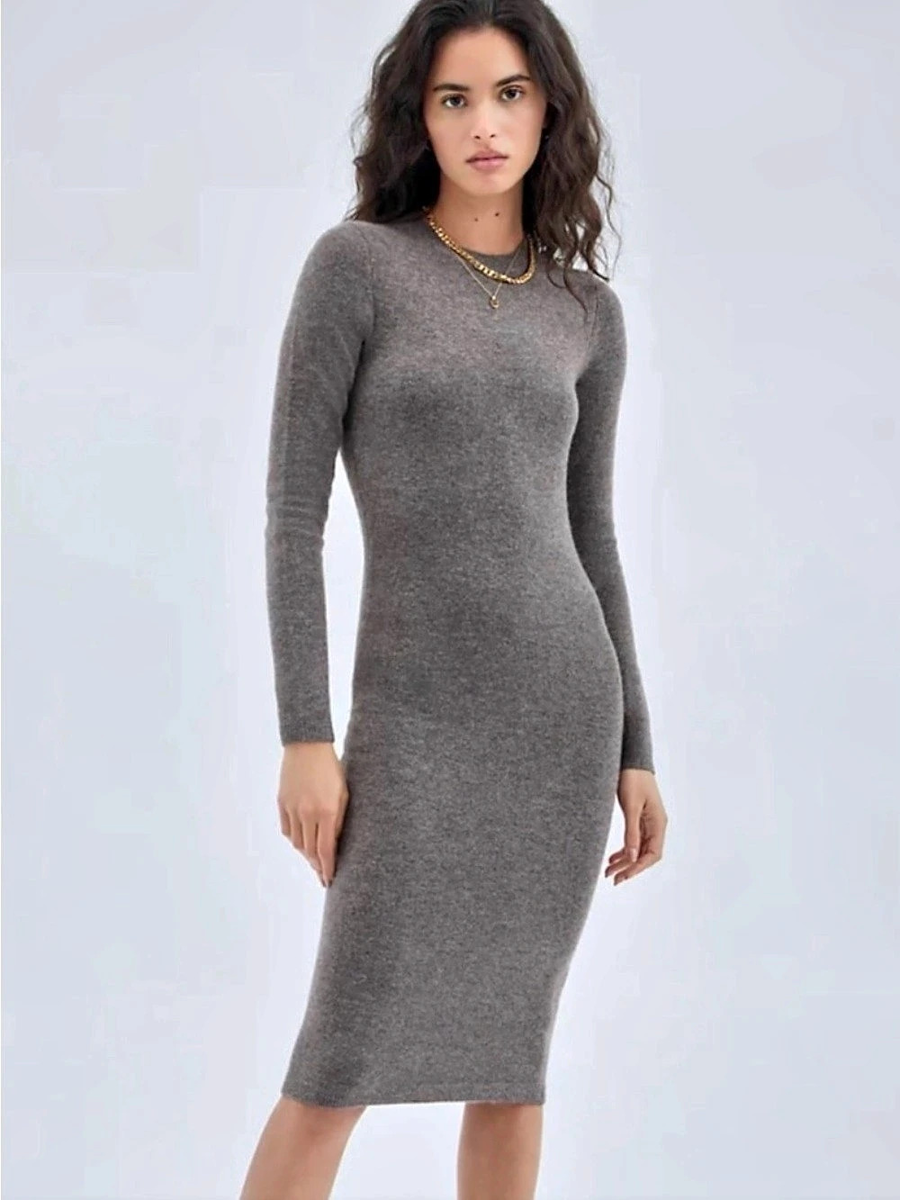 Aritzia Wilfred Melissa Gray Long Sleeve Midi Dress Size Small cashmere wool
